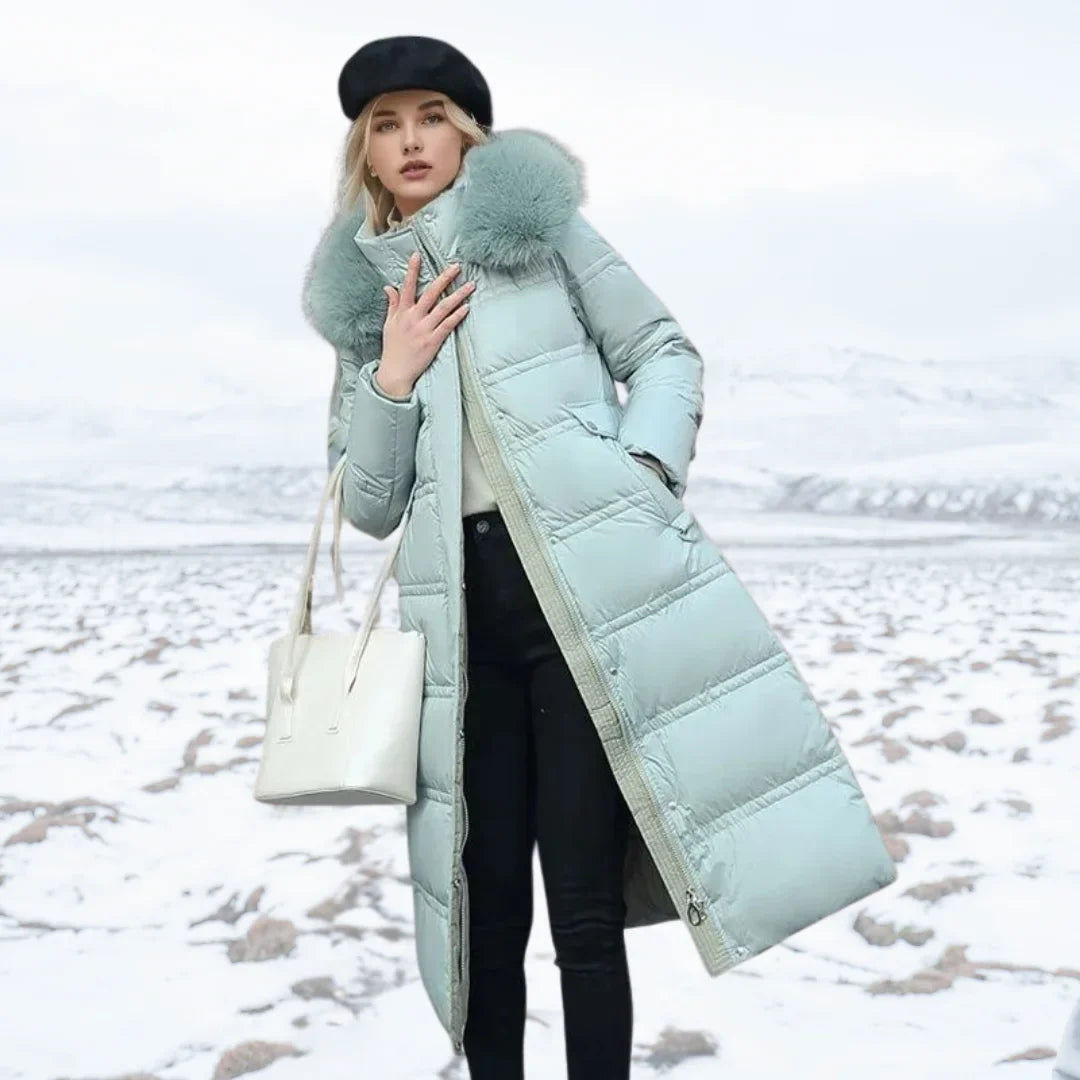 Women's Fur-Trimmed Hood Long Parka Waterproof Jacket
