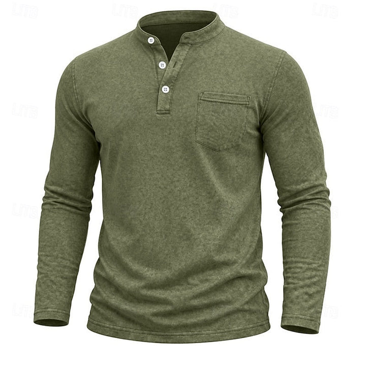 Men's Long Sleeve Henley with Chest Pocket