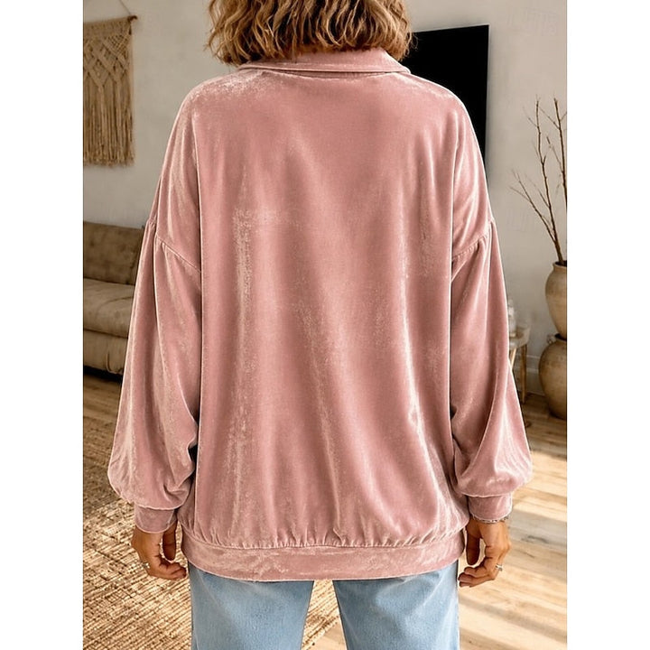 Women's Velvet Collared Top with Button Placket