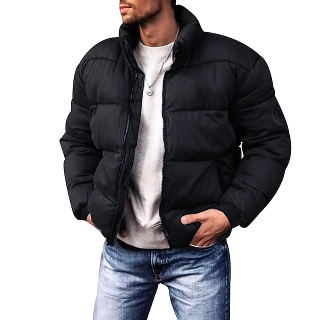 Men's Quilted Puffer Jacket with Stand Collar