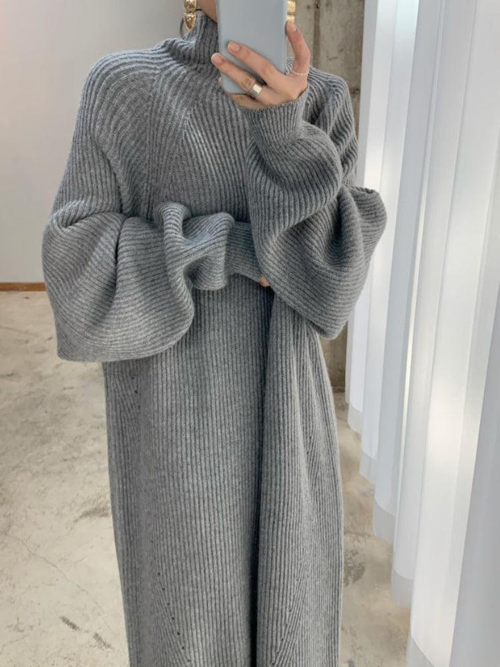 Women's Ribbed Knit Turtleneck Maxi Dress Oversized Fit