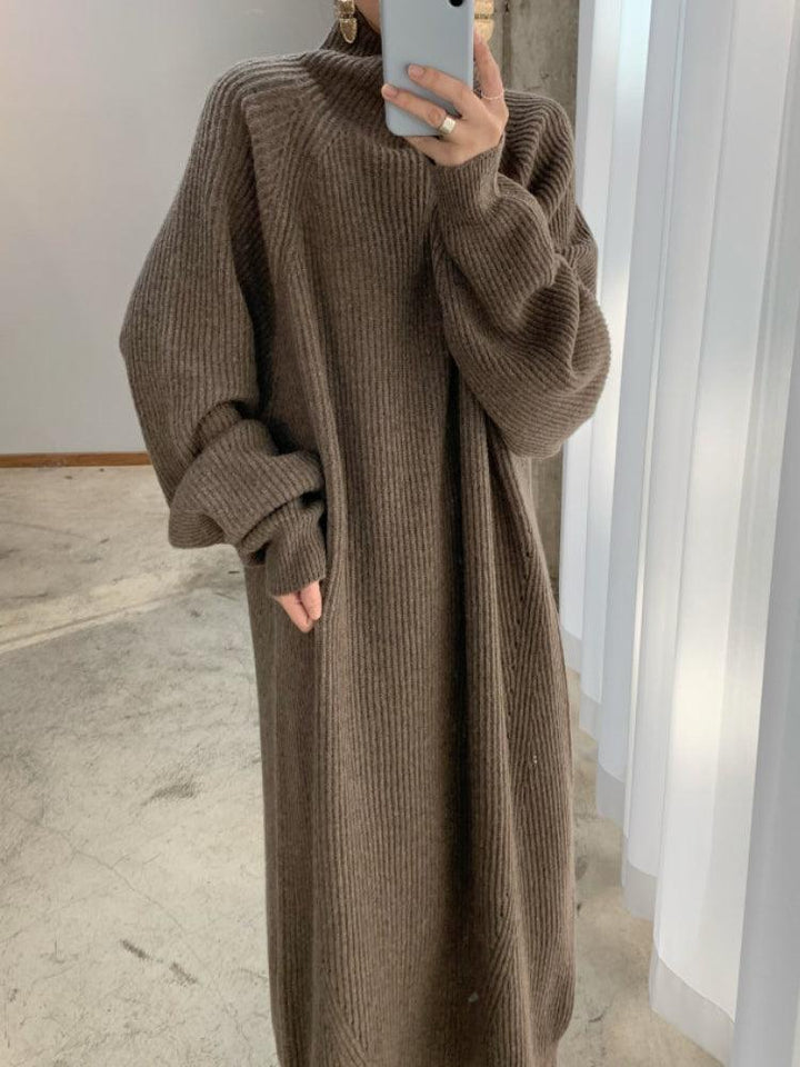 Women's Ribbed Knit Turtleneck Maxi Dress Oversized Fit