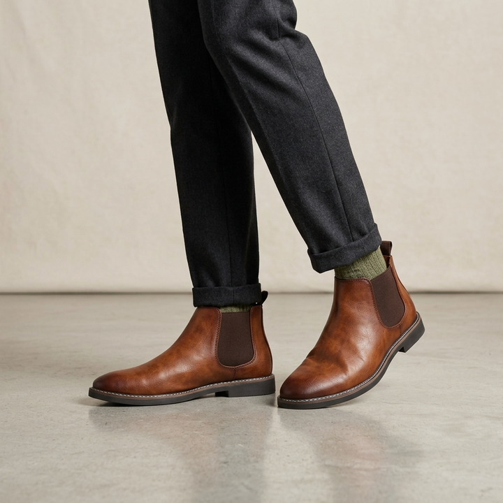 Men's Leather Chelsea Boots Slip On Classic Fit