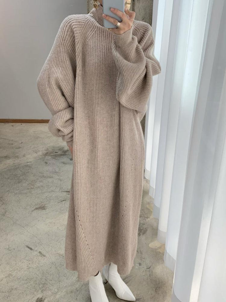 Women's Ribbed Knit Turtleneck Maxi Dress Oversized Fit