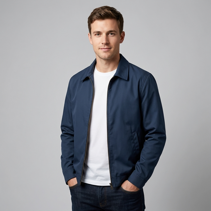Men's Classic Harrington Jacket with Zip Front