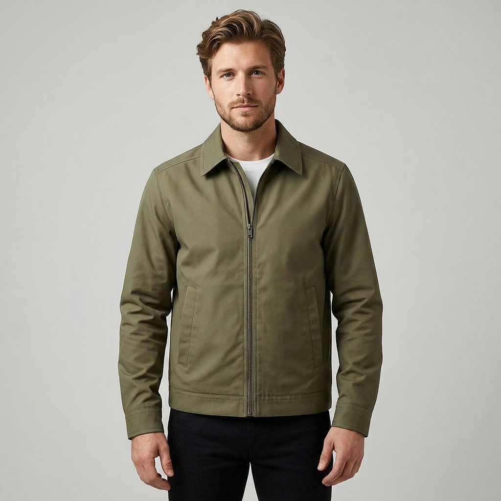 Men's Classic Harrington Jacket with Zip Front