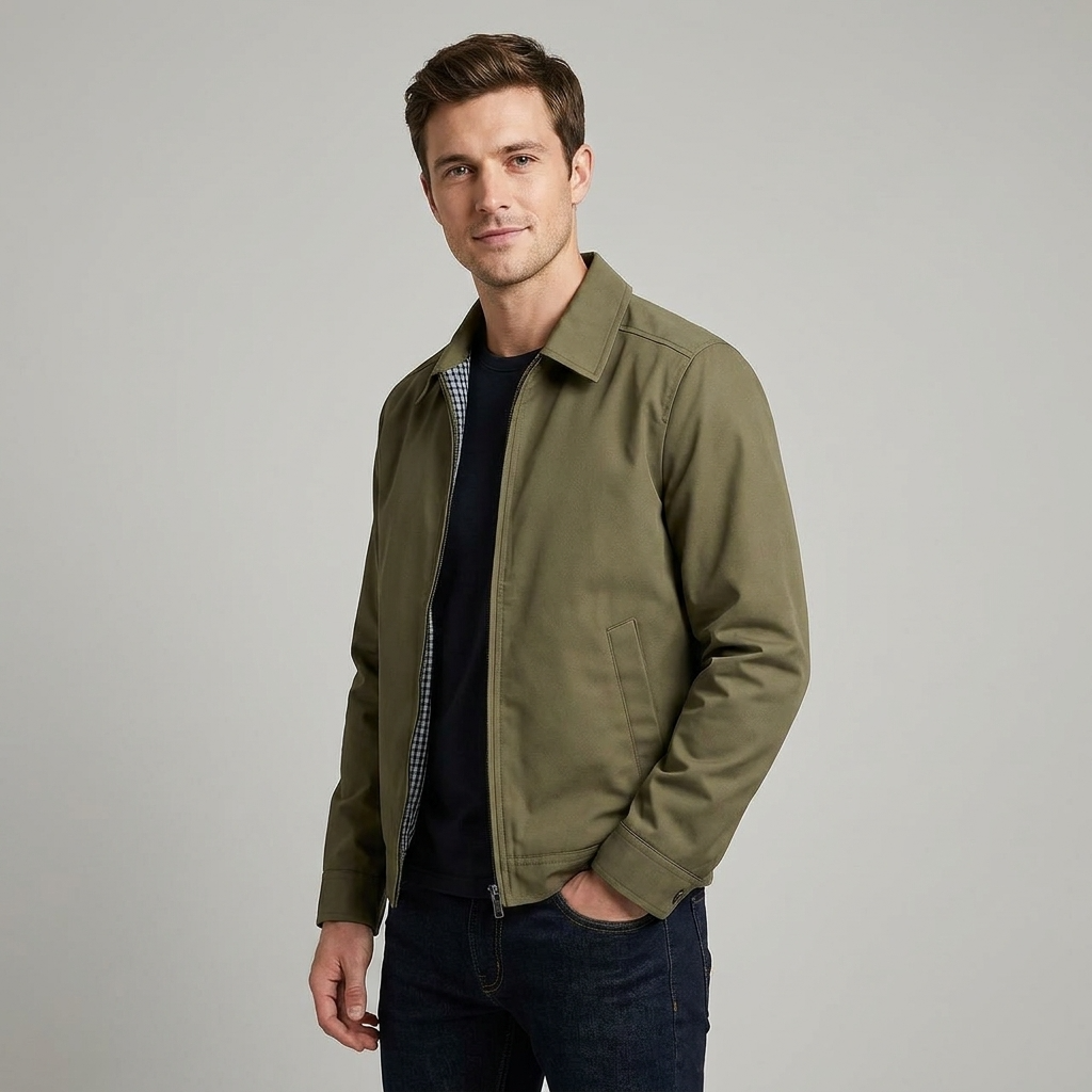 Men's Classic Harrington Jacket with Zip Front