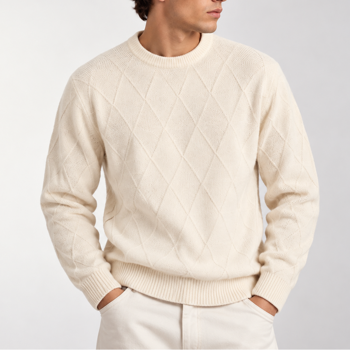 Men's Diamond Knit Crew Neck Jumper in Relaxed Fit