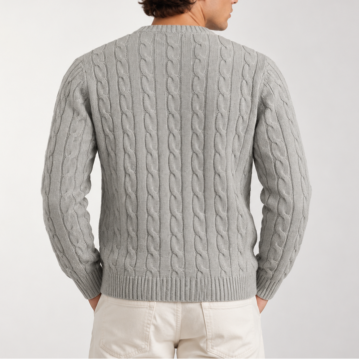 Men's Cable Knit Quarter Zip Jumper with Ribbed Collar