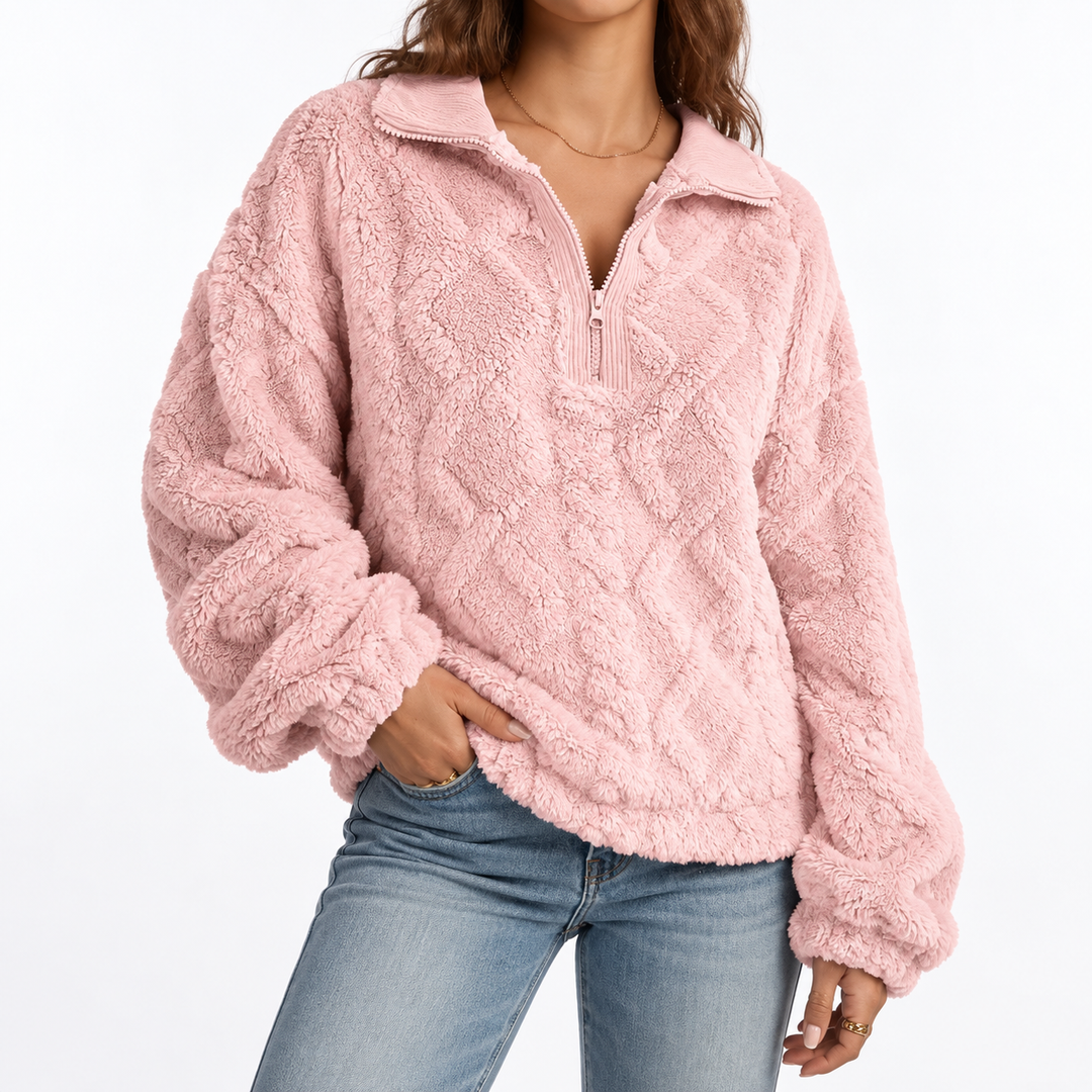 Women's Fleece Quarter-Zip Pullover with Cable Texture