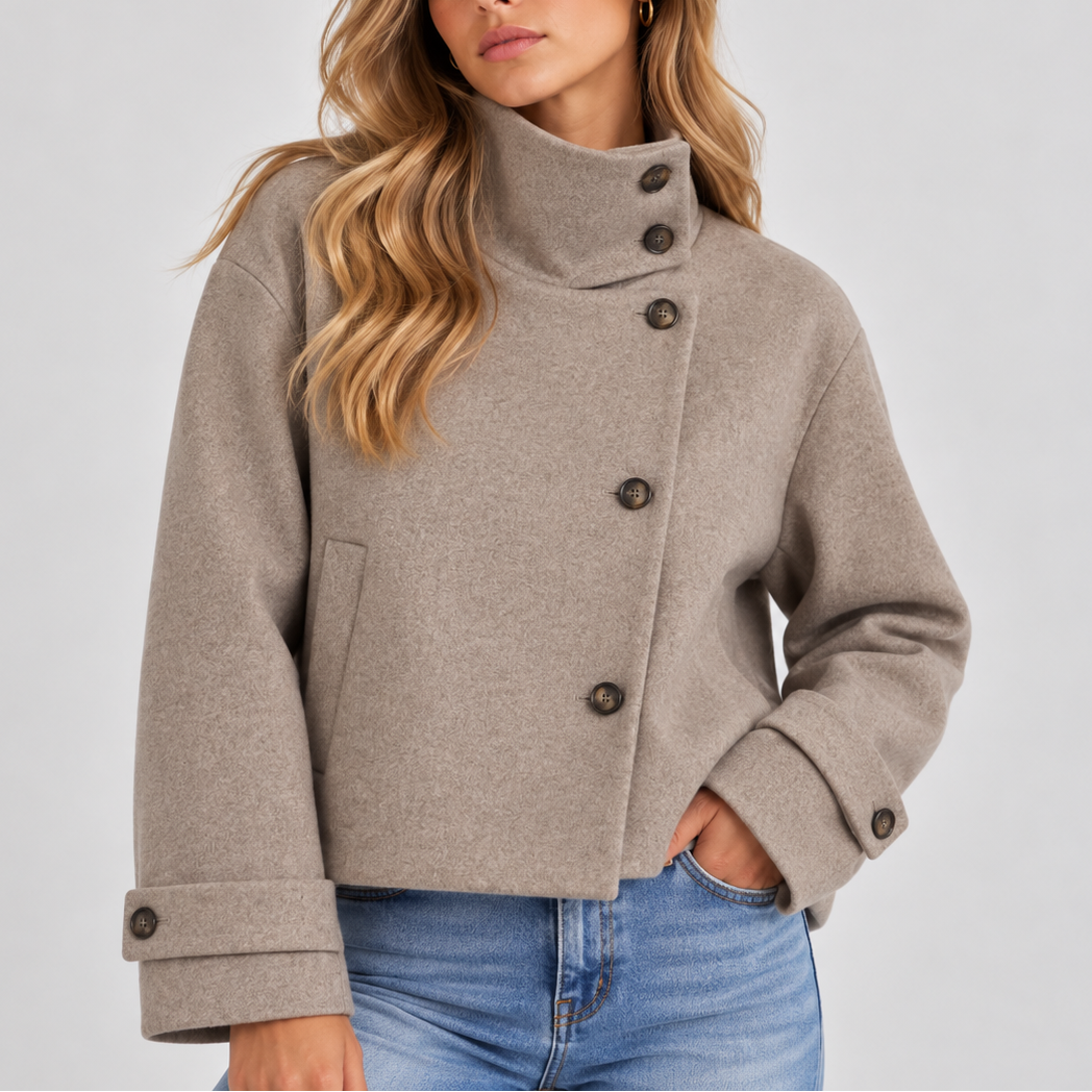 Women's Wool-Look Cropped Jacket with Side Pockets