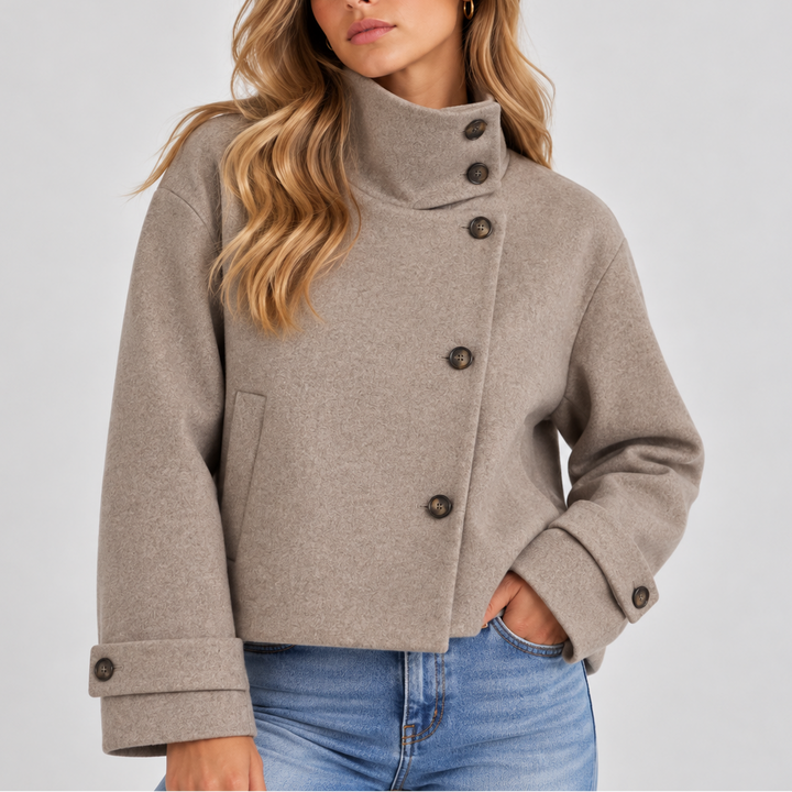 Women's Wool-Look Cropped Jacket with Side Pockets