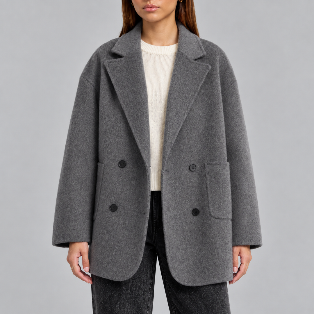 Women's Double-Breasted Wool Coat with Wide Lapel