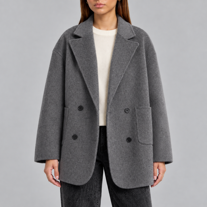 Women's Double-Breasted Wool Coat with Wide Lapel