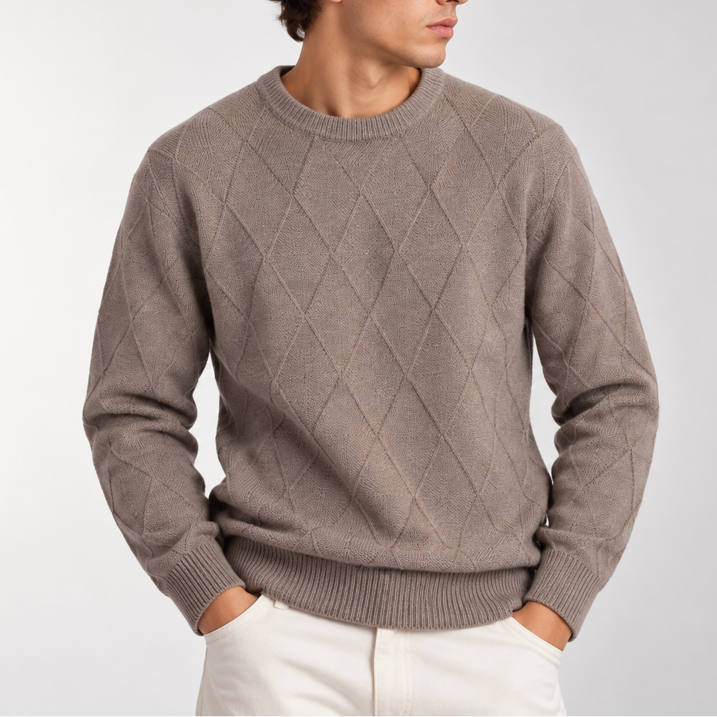 Men's Diamond Knit Crew Neck Jumper in Relaxed Fit