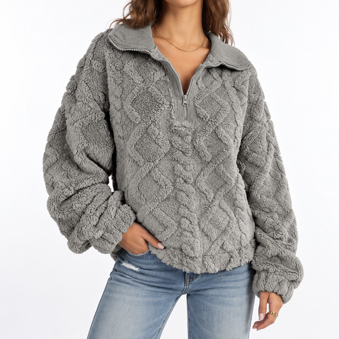 Women's Fleece Quarter-Zip Pullover with Cable Texture