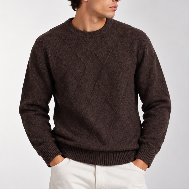 Men's Diamond Knit Crew Neck Jumper in Relaxed Fit