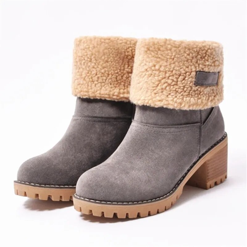 Women's Sherpa Cuff Ankle Boots with Block Heel