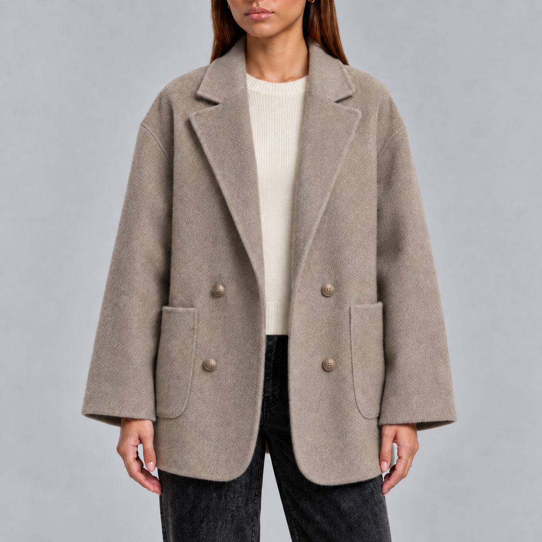 Women's Double-Breasted Wool Coat with Wide Lapel
