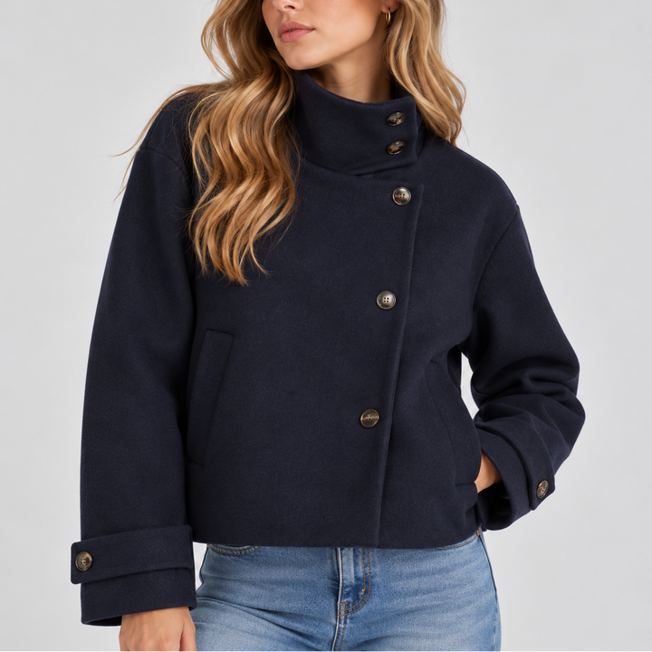 Women's Wool-Look Cropped Jacket with Side Pockets