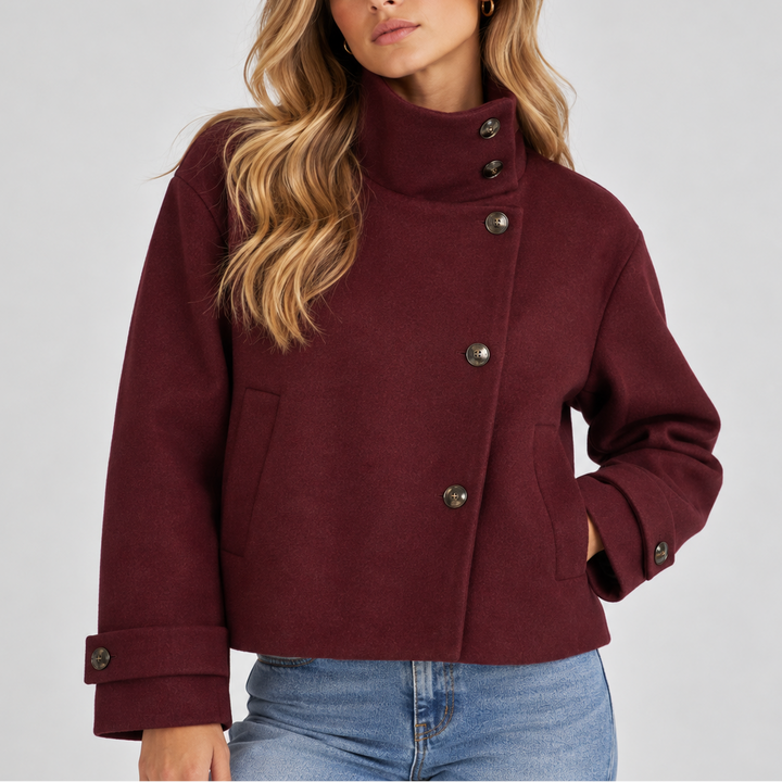 Women's Wool-Look Cropped Jacket with Side Pockets