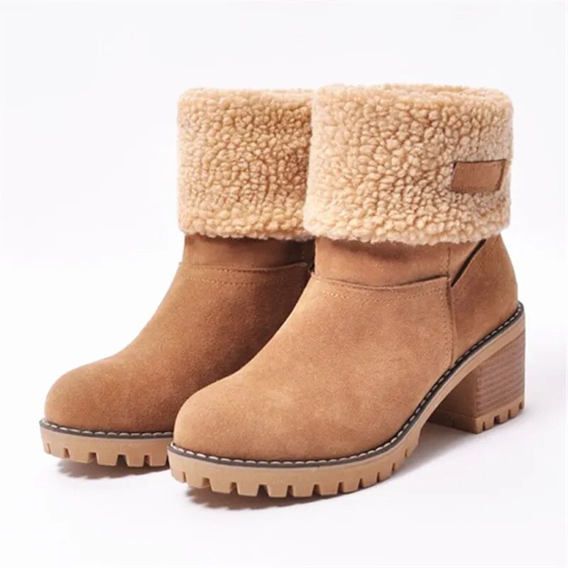 Women's Sherpa Cuff Ankle Boots with Block Heel