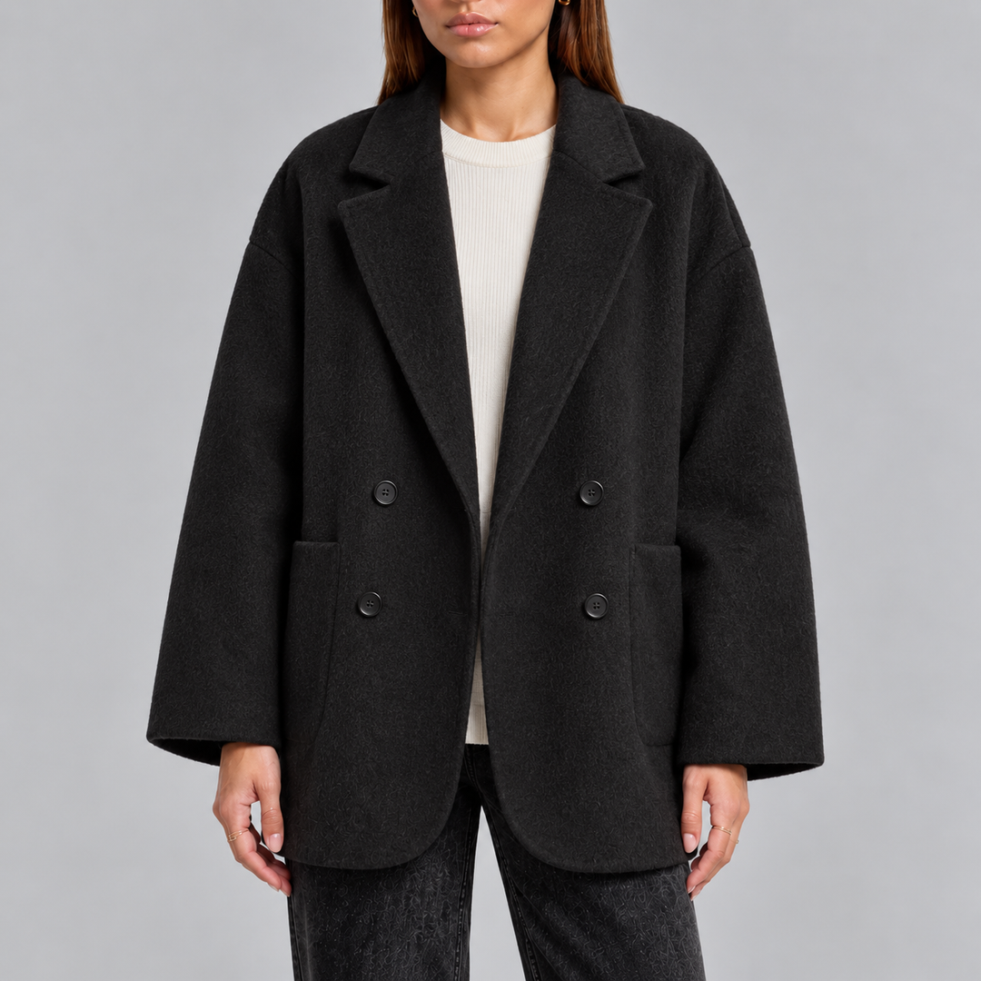 Women's Double-Breasted Wool Coat with Wide Lapel