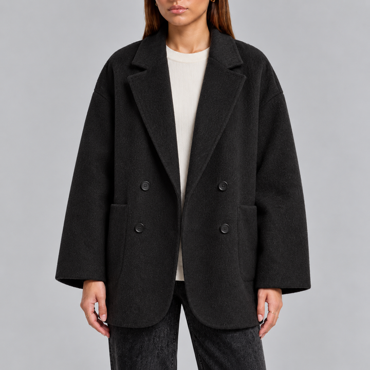 Women's Double-Breasted Wool Coat with Wide Lapel