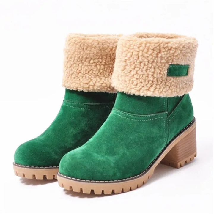 Women's Sherpa Cuff Ankle Boots with Block Heel