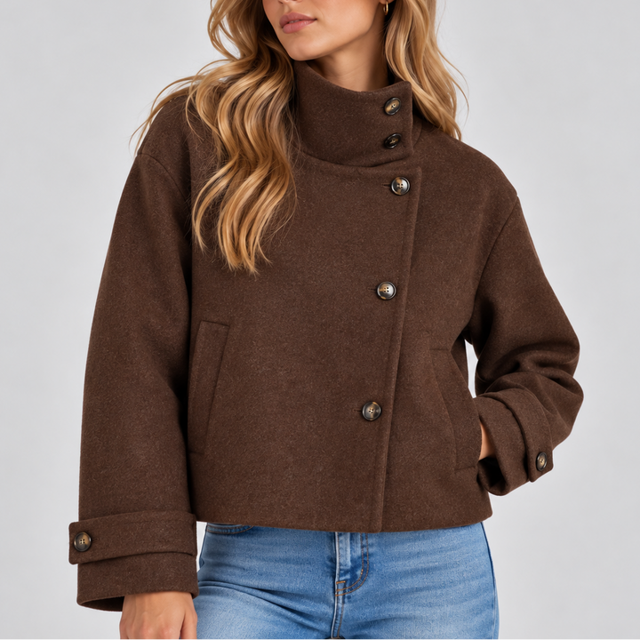 Women's Wool-Look Cropped Jacket with Side Pockets