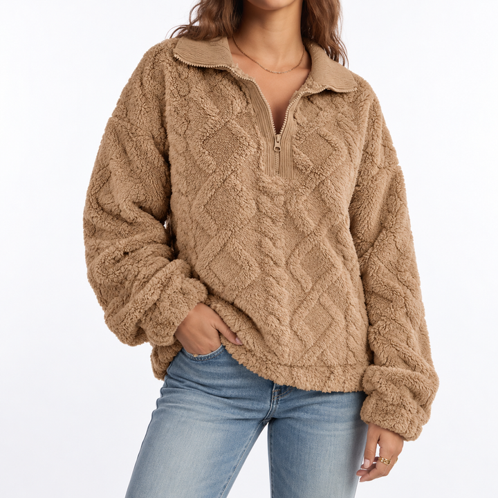 Women's Fleece Quarter-Zip Pullover with Cable Texture