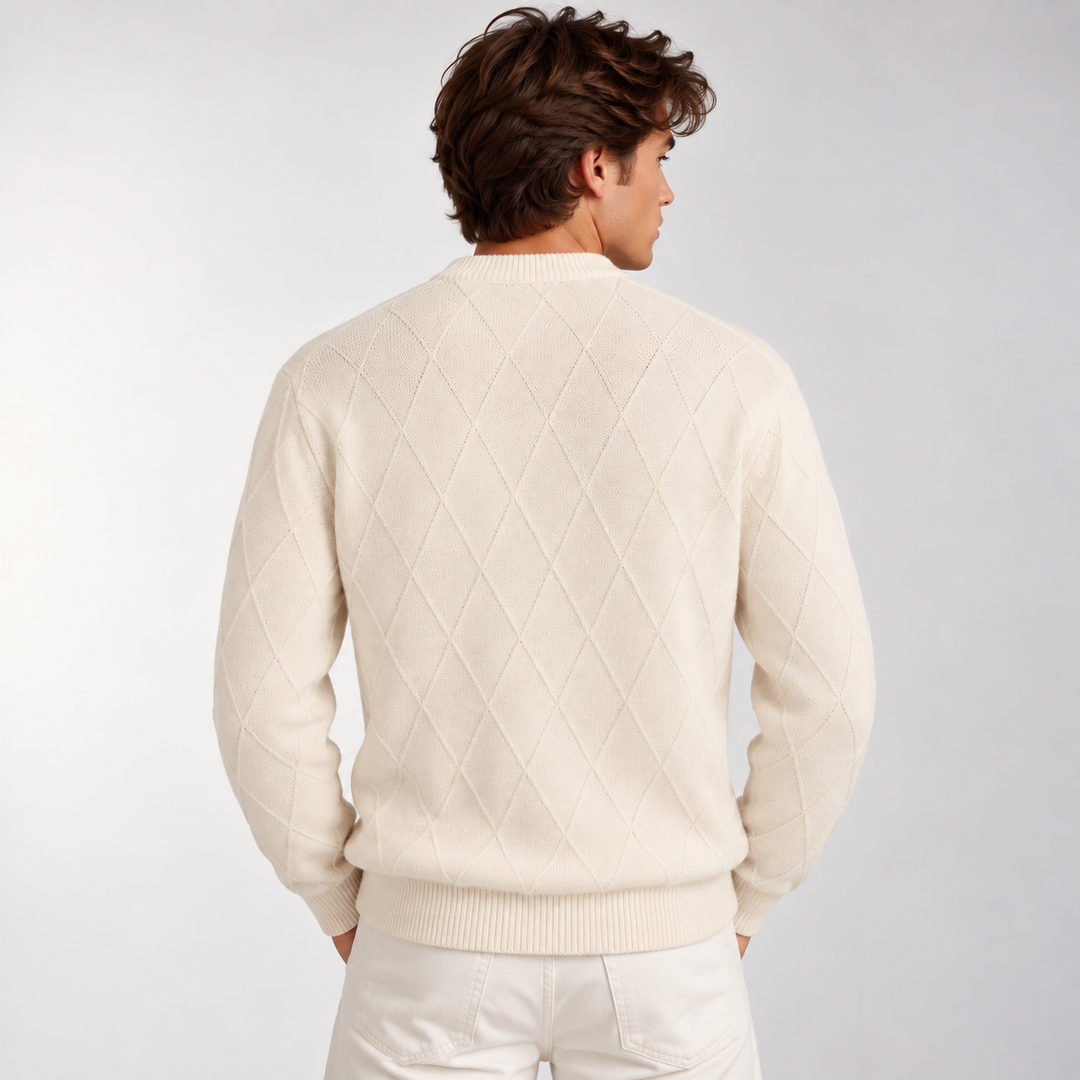 Men's Diamond Knit Crew Neck Jumper in Relaxed Fit