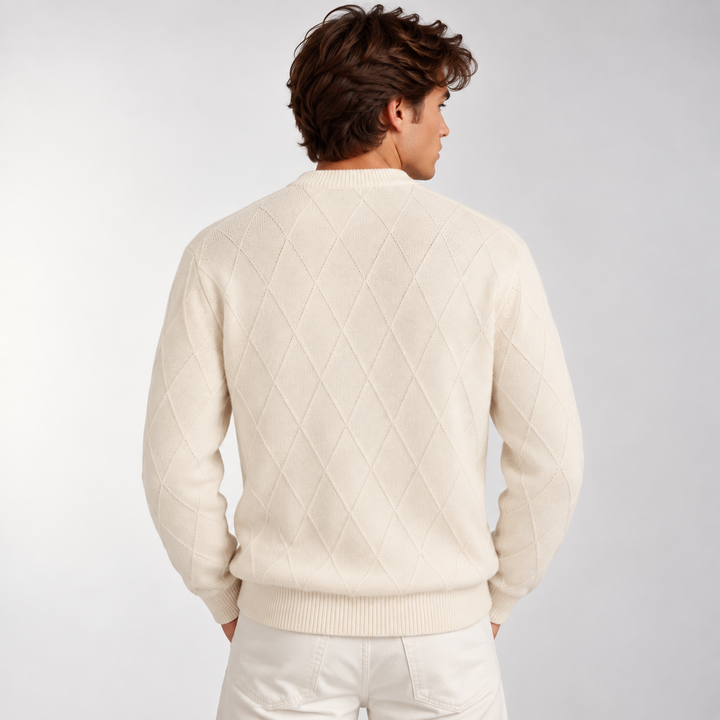 Men's Diamond Knit Crew Neck Jumper in Relaxed Fit