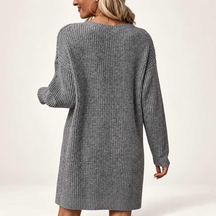 Women's Ribbed Sweater Dress with Asymmetric Hem