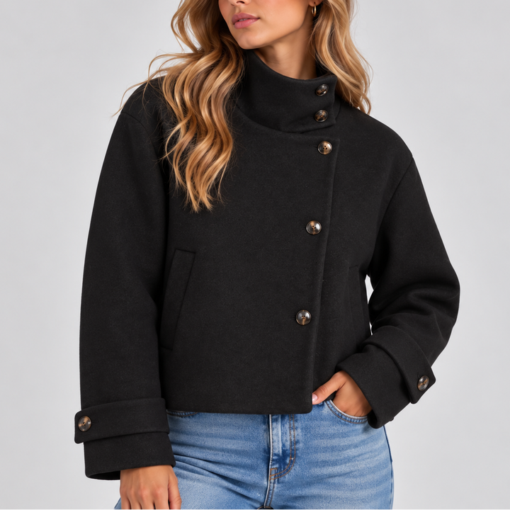 Women's Wool-Look Cropped Jacket with Side Pockets