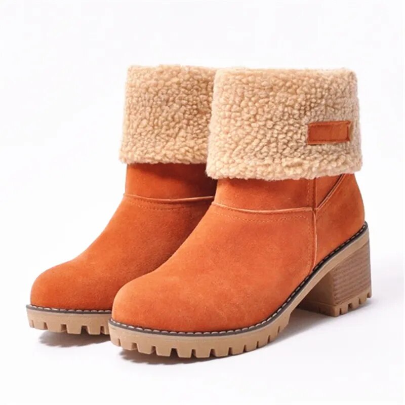 Women's Sherpa Cuff Ankle Boots with Block Heel