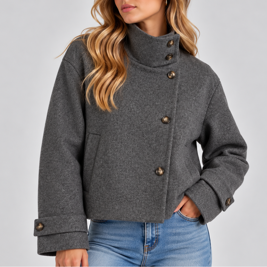 Women's Wool-Look Cropped Jacket with Side Pockets
