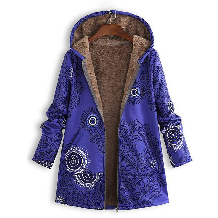 Women’s Floral Print Hooded Coat with Fleece Lining