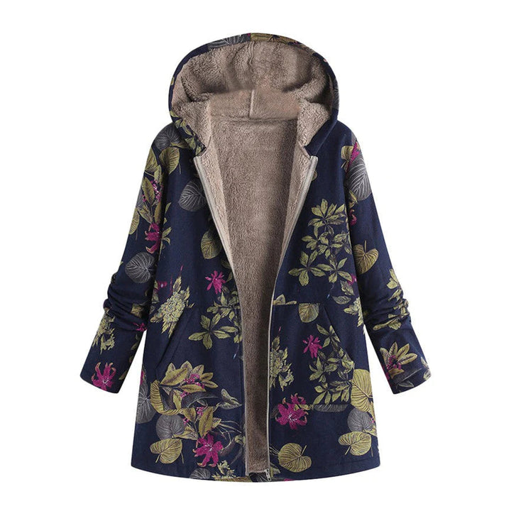 Women’s Floral Print Hooded Coat with Fleece Lining
