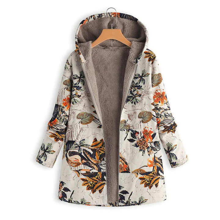 Women’s Floral Print Hooded Coat with Fleece Lining