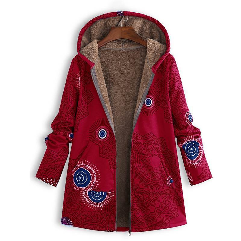 Women’s Floral Print Hooded Coat with Fleece Lining