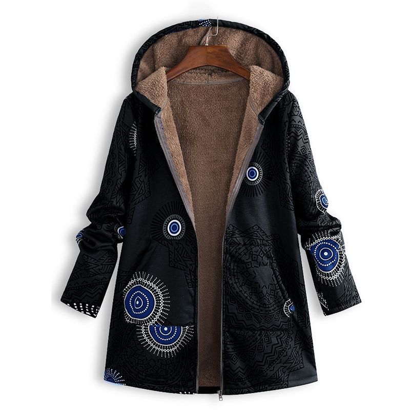 Women’s Floral Print Hooded Coat with Fleece Lining