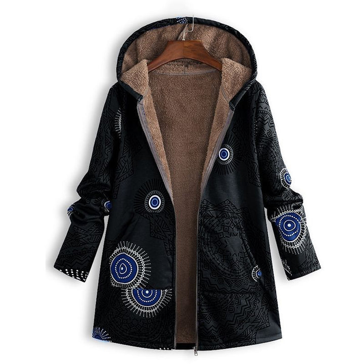 Women’s Floral Print Hooded Coat with Fleece Lining