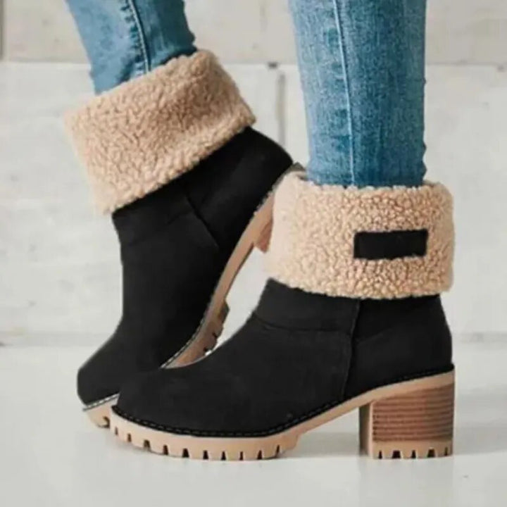 Women's Sherpa Cuff Ankle Boots with Block Heel