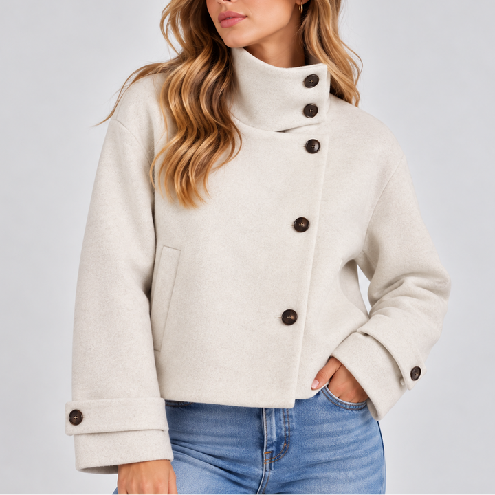 Women's Wool-Look Cropped Jacket with Side Pockets