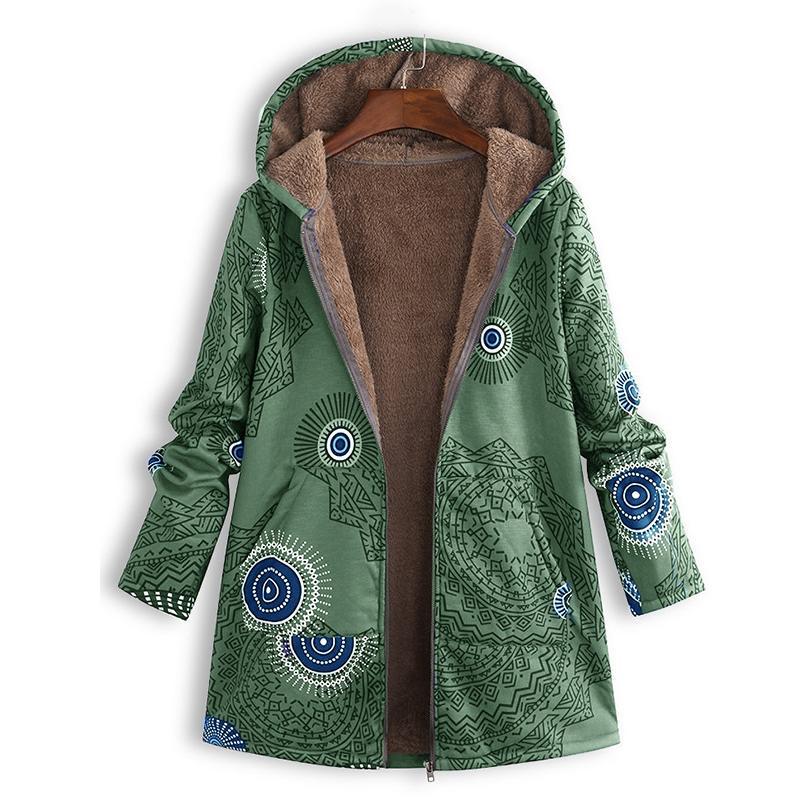 Women’s Floral Print Hooded Coat with Fleece Lining