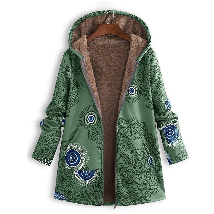 Women’s Floral Print Hooded Coat with Fleece Lining