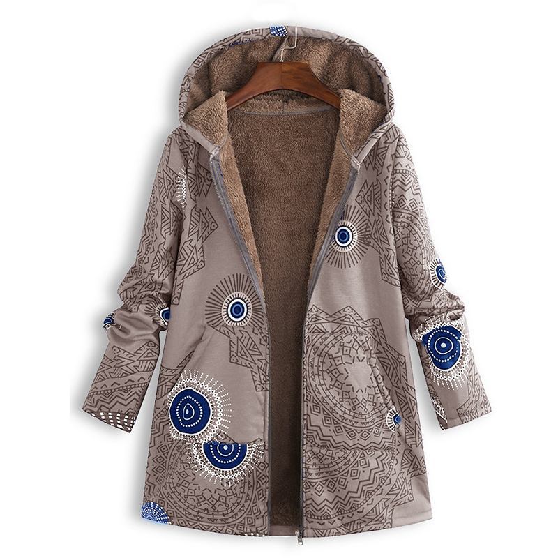 Women’s Floral Print Hooded Coat with Fleece Lining