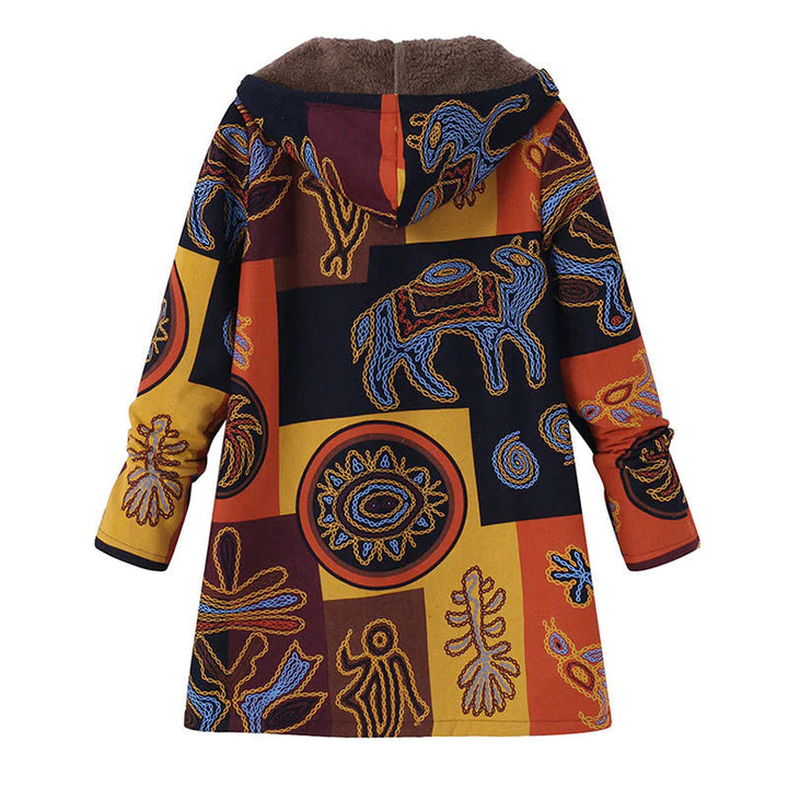 Women’s Floral Print Hooded Coat with Fleece Lining