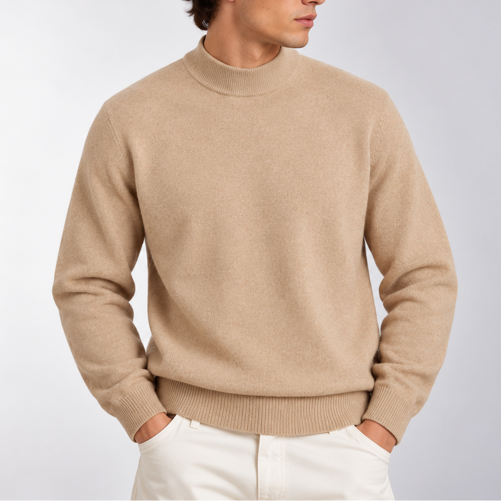 Men's Knitted Mock Neck Jumper in a Relaxed Fit